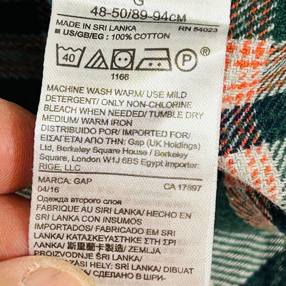 Womens Large Flannel Shirt Gap + Pendleton Deep Hunter Green Orange 100% Cotton - Picture 6 of 11